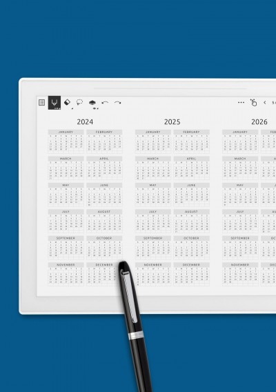 3-year Calendar Template - Original Style - Landscape View for Supernote