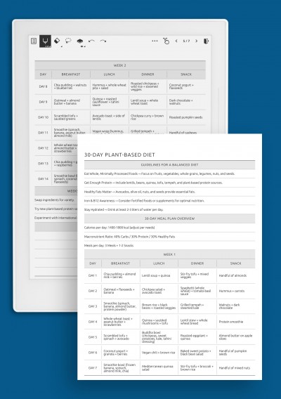 30-Day IBS Meal Plan with Low-FODMAP Foods &amp; Daily Menu template for Supernote