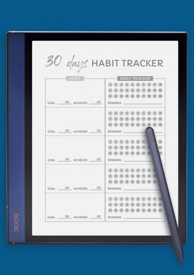 30 Days Goal Habit Tracker Template for BOOX Note