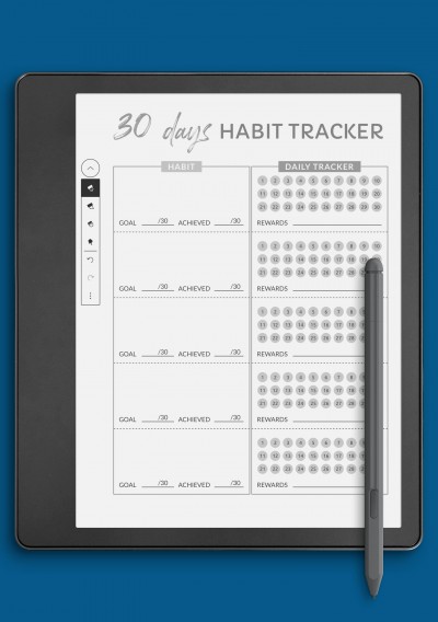 30 Days Goal Habit Tracker Template for Kindle Scribe