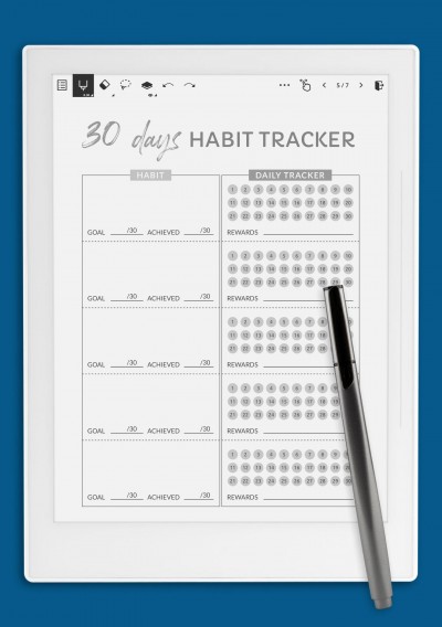 Supernote A6X 30 Days Goal Habit Tracker Template
