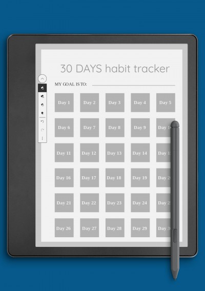 30 Days Habit Tracker Template for Kindle Scribe