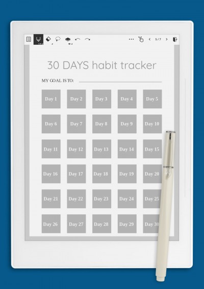 30 Days Habit Tracker Template for Supernote