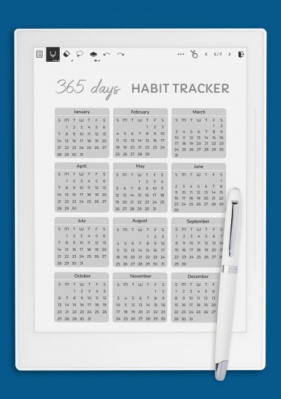 365 Days Habit Tracker Template for Supernote