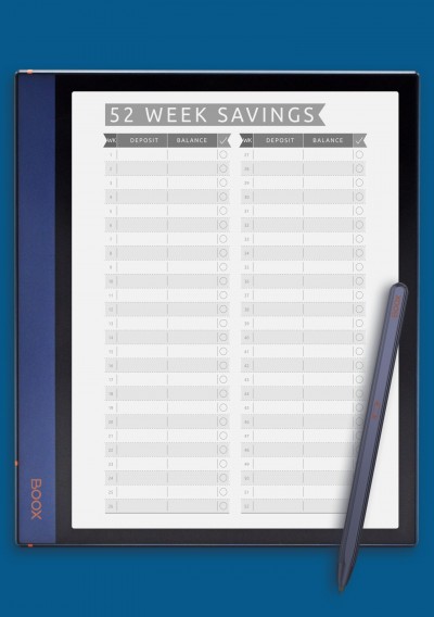 52 Week Savings - Casual Style Template for BOOX Note