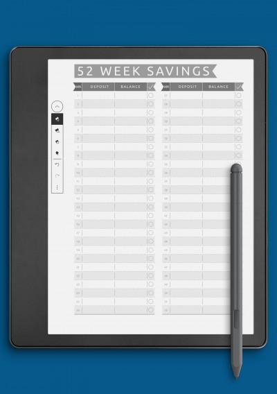 52 Week Savings - Casual Style Template for Kindle Scribe