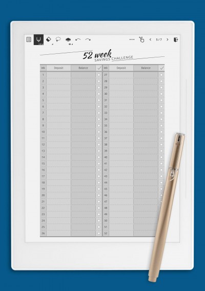 52 Week Savings Challenge Template for Supernote A6X