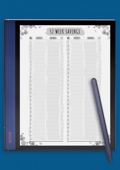 52 Week Savings - Floral Style Template for BOOX Note