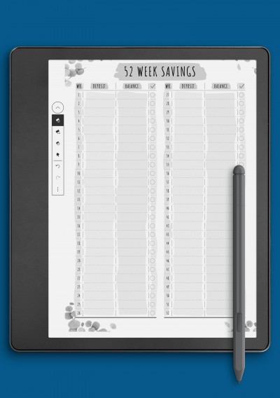52 Week Savings - Floral Style Template for Kindle Scribe