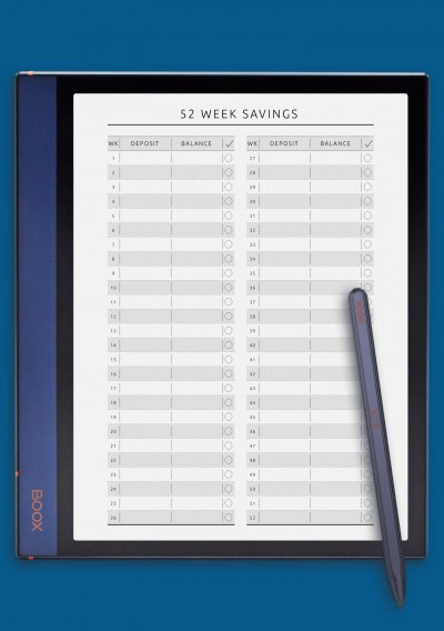 52 Week Savings - Original Style Template for BOOX Note