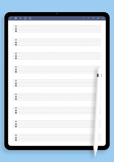 6-String TAB Paper (Printable Sheet) template for GoodNotes