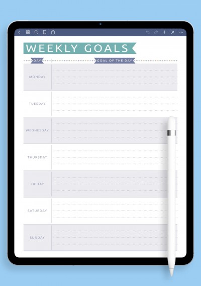 7 Days Weekly Goals - Casual Style Template for iPad