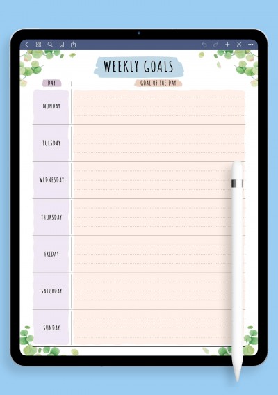 iPad & Android 7 Days Weekly Goals - Floral Style Template