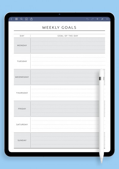 7 Days Weekly Goals - Original Style Template for iPad & Android