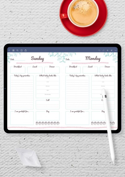 GoodNotes 7 Days Weekly Planner Template