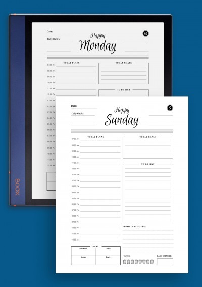 7 Happy Days planner template for BOOX Note