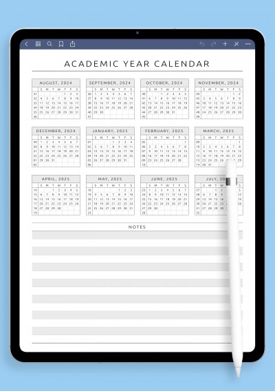 Academic Year At-a-Glance Calendar Template Template for GoodNotes