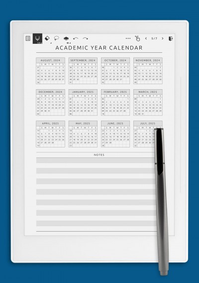 Supernote A5X Academic Year At-a-Glance Calendar Template