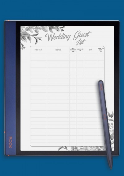 Aesthetic Wedding Guest List Template for BOOX Note
