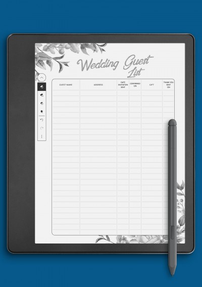 Kindle Scribe Aesthetic Wedding Guest List Template