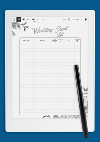 Aesthetic Wedding Guest List Template for Supernote