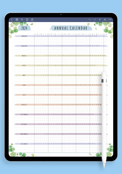Annual Calendar iPad Template - Floral Style