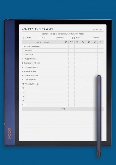 Anxiety Level Tracker template for BOOX Note