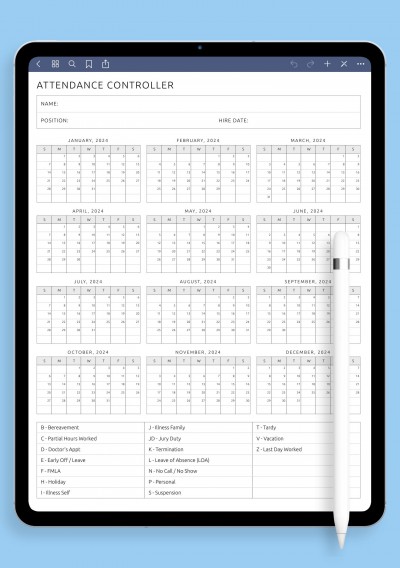 Attendance Controller Template for iPad