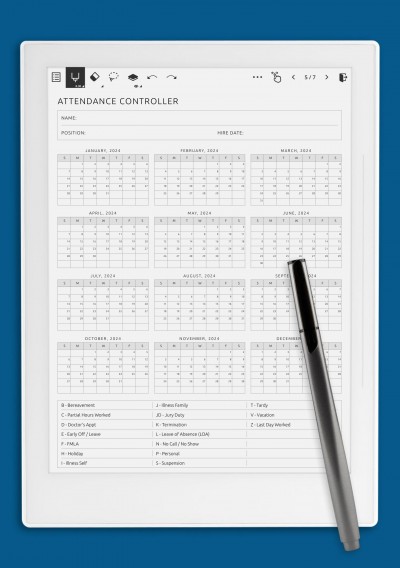 Attendance Controller Template for Supernote