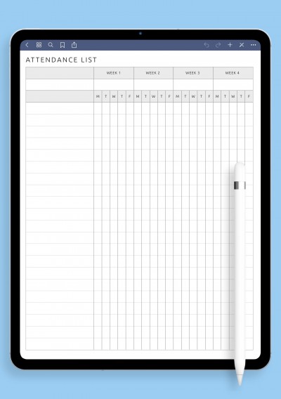 Attendance List Template for iPad Pro