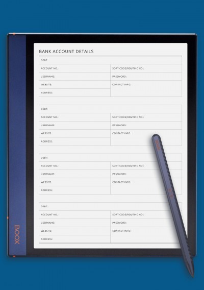 BOOX Note Air Bank Account Details Template