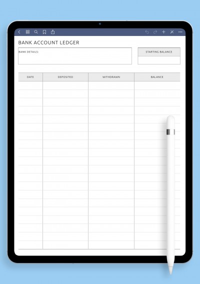Bank Account Ledger template for GoodNotes