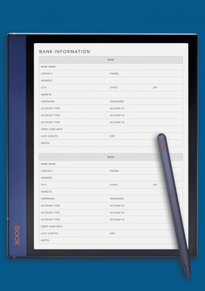 Bank Information Template for BOOX Note