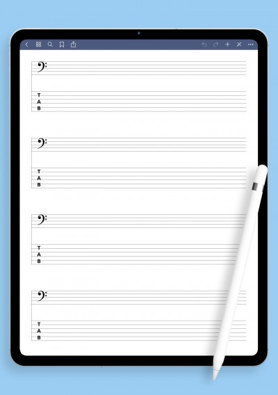 Bass + 6-String TAB (Single Staff) template for GoodNotes