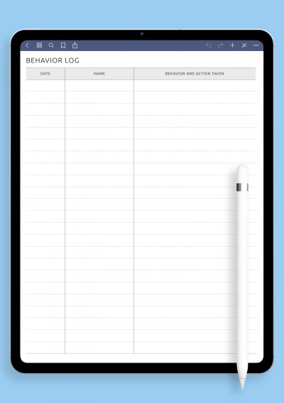 Behavior Log Template for iPad