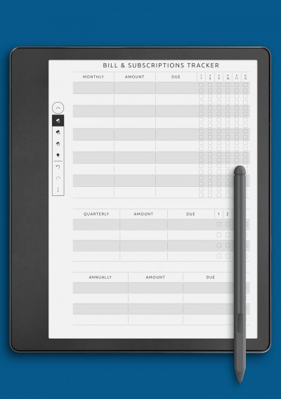 Bill &amp; Subscriptions Tracker Template for Kindle Scribe