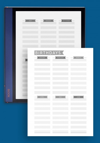 Birthday Calendar - Casual Style Template for BOOX Note