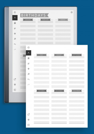 reMarkable Birthday Calendar Template - Casual Style