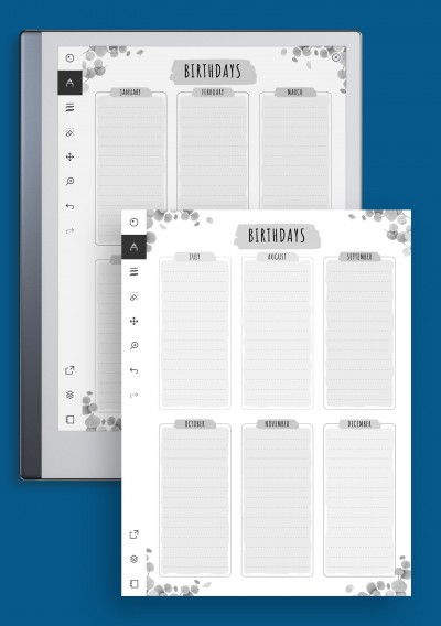 reMarkable Birthday Calendar Template- Floral Style