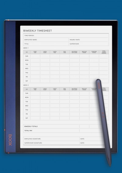 Biweekly Timesheet Template for BOOX Note