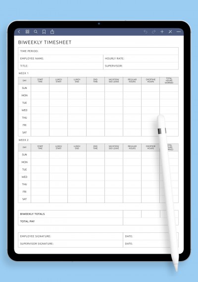 Biweekly Timesheet Template template for GoodNotes