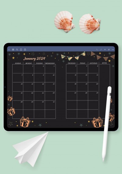 iPad Black Monthly Birthday Calendar Template