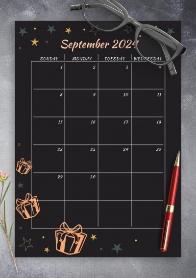Download Black Monthly Birthday Calendar - Printable PDF