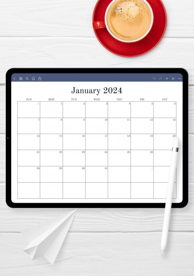 Notability Horizontal Blank Monthly Calendar