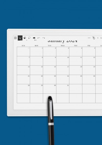 Blank Monthly Calendar Template for Supernote