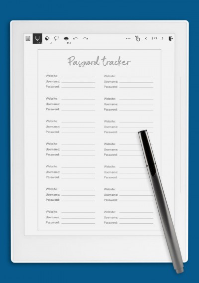 Blue and Purple Font Password Tracker Template for Supernote