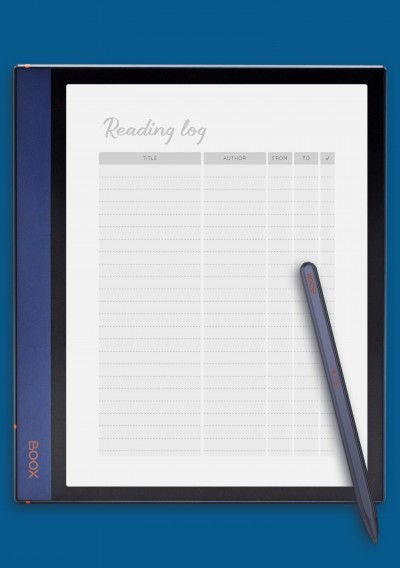Book Reading Log Template for BOOX Note