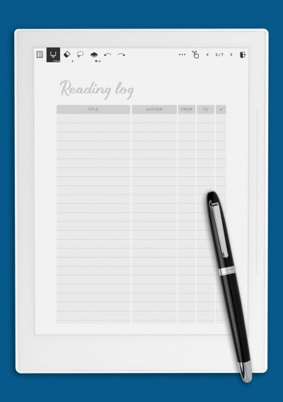 Blue Book Reading Log Template for Supernote