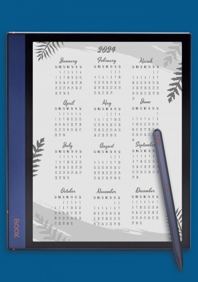 Botanical Yearly Calendar Template for BOOX Note