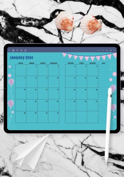 Blue Monthly Birthday Calendar Template for GoodNotes
